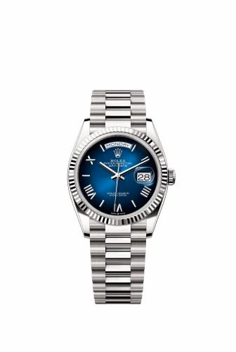 Rolex Day-Date 36 White Gold - Fluted / Blue Ombré - Roman / President 128239-0063 (M128239-0063)